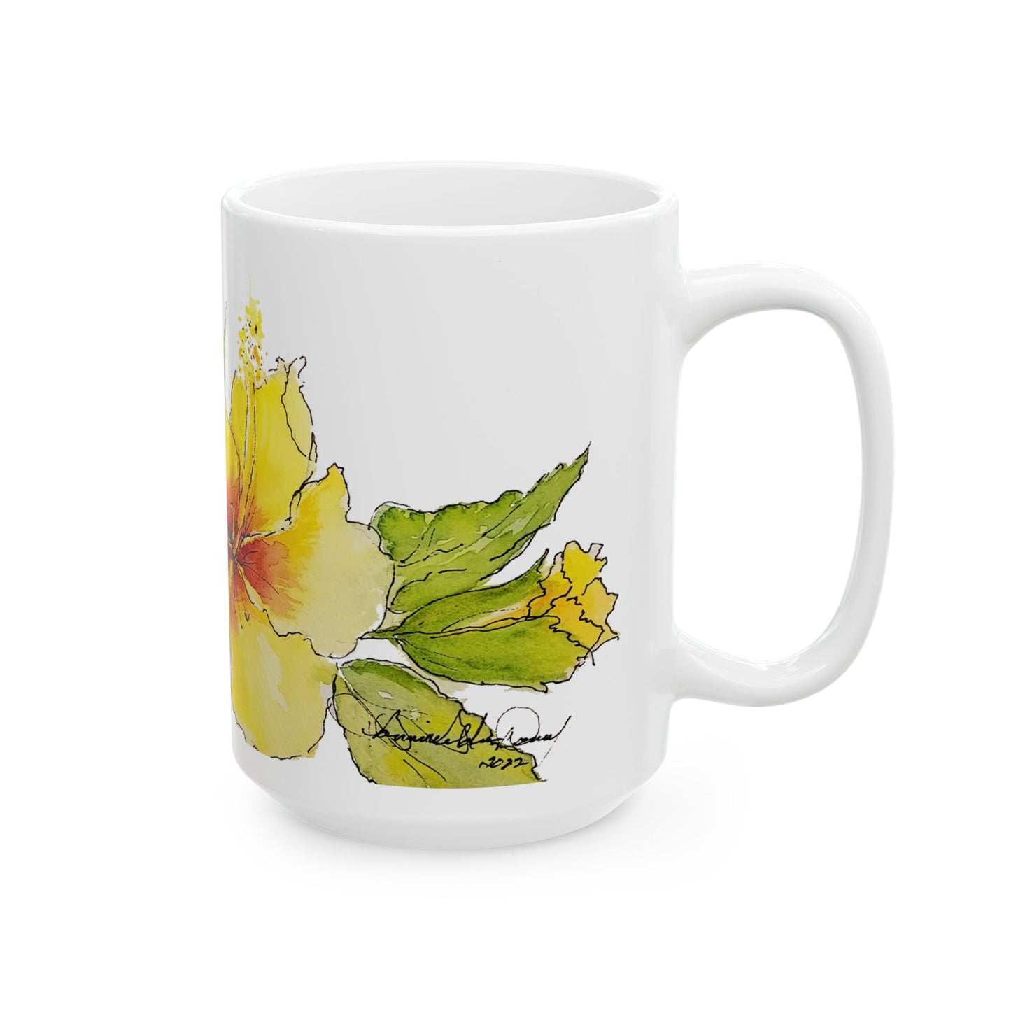 Hibiscus Watercolor Ceramic Mug – Tropical Floral Coffee Cup (11oz & 15oz)