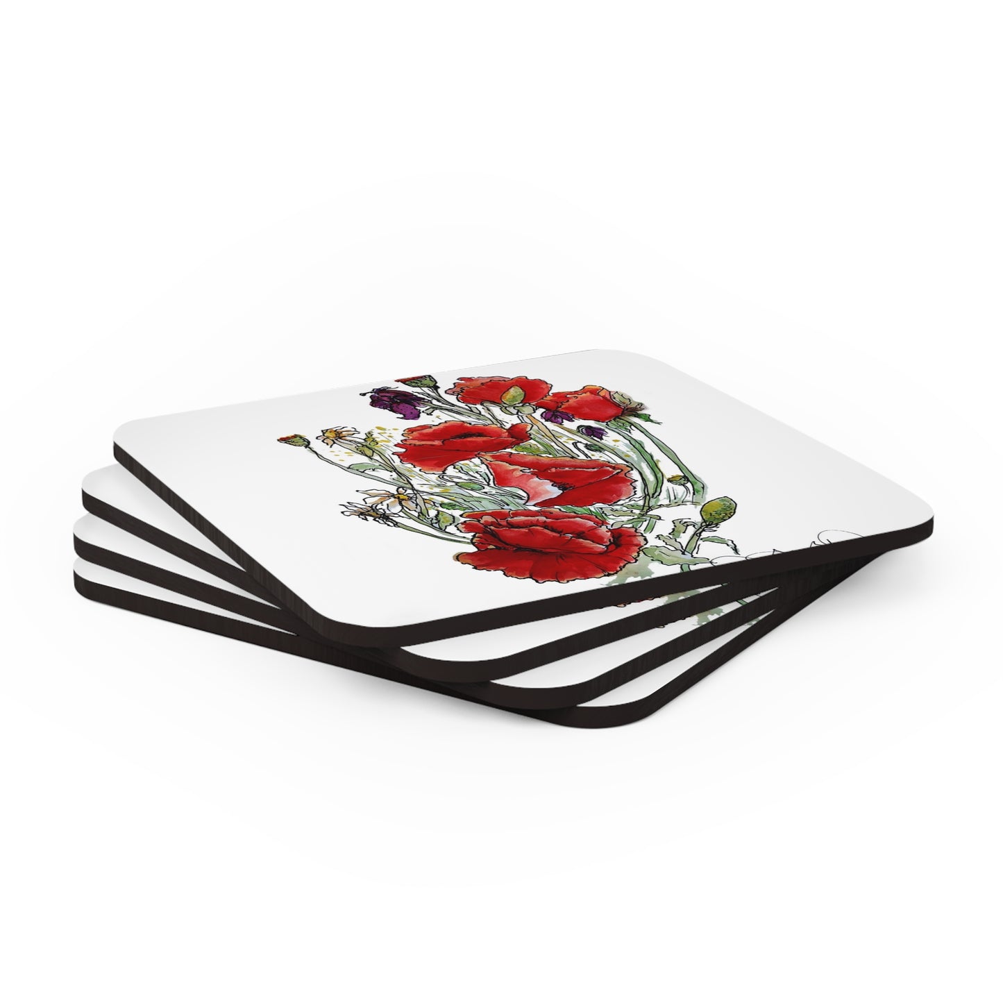"Morning Reds" Corkwood Coaster Set