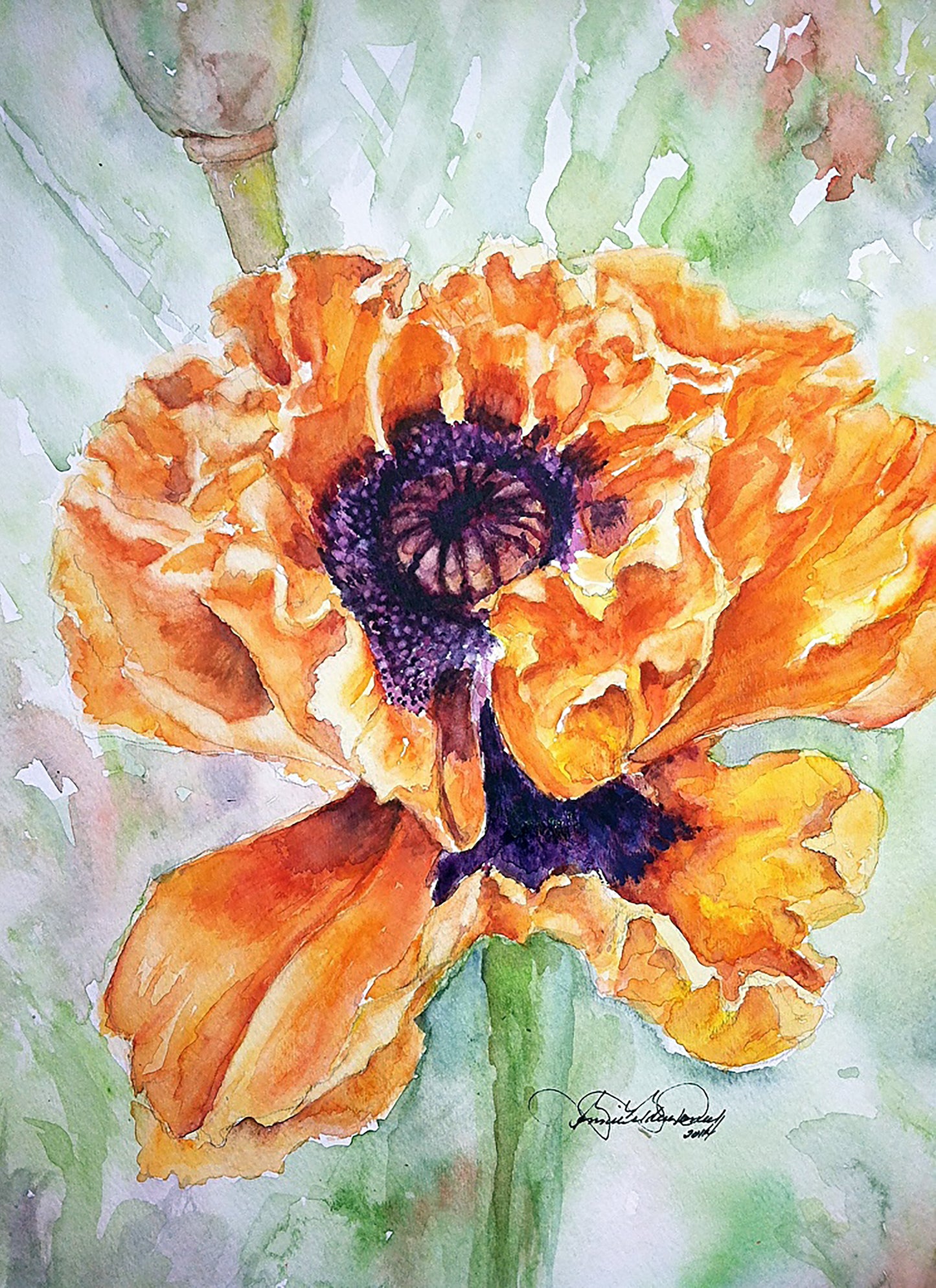 Orange Sherbet Watercolor Painting: Art Print