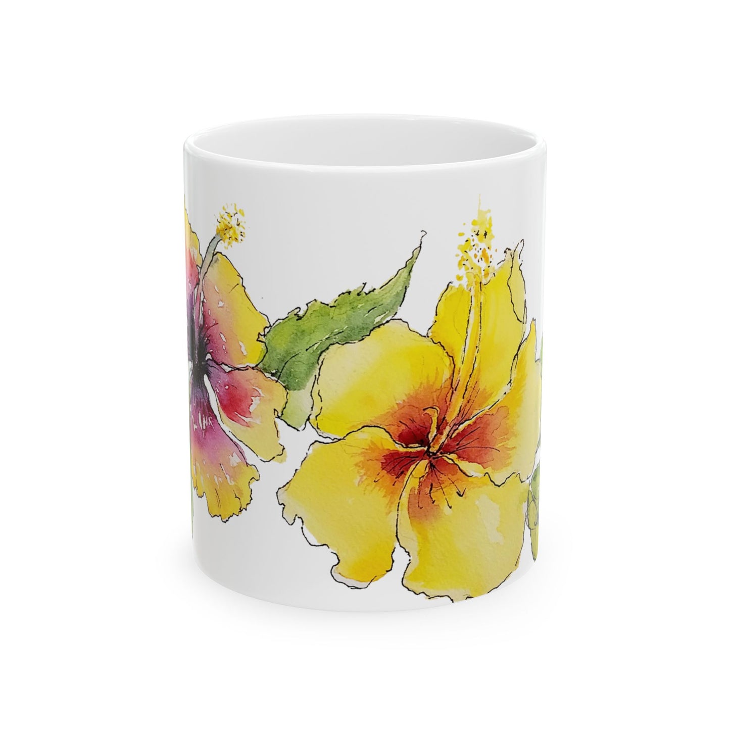 Hibiscus Watercolor Ceramic Mug – Tropical Floral Coffee Cup (11oz & 15oz)