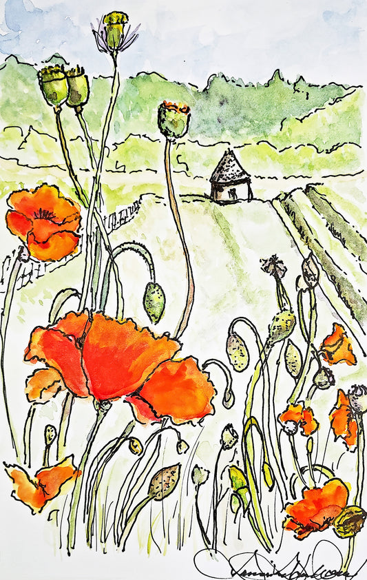 Red's Farm Watercolor Painting: Art Print